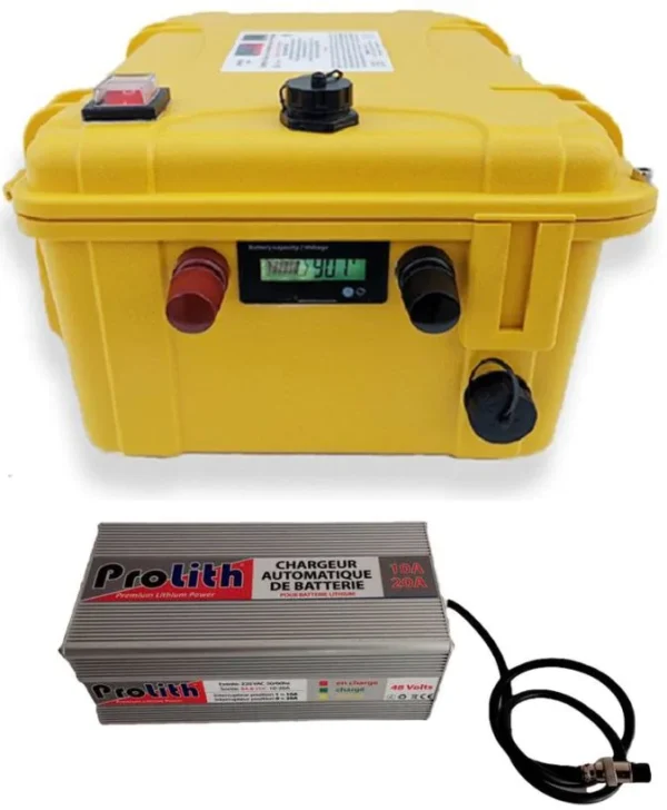 Valise Batterie Lithium 60Ah 48V + sortie régulée + chargeur offert